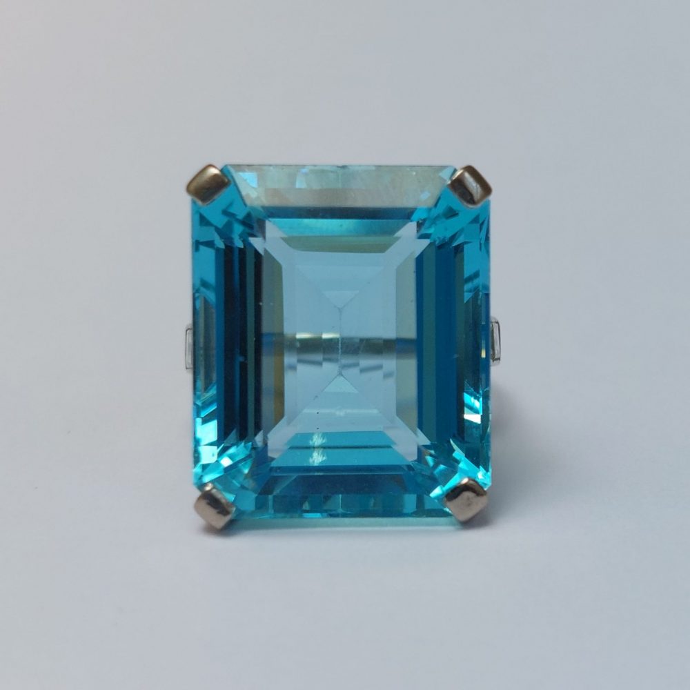 Art Deco Antique 30ct Aquamarine and Diamond Dress Ring