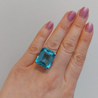 Art Deco Antique 30ct Aquamarine and Diamond Dress Ring