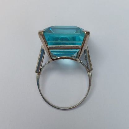 Art Deco Antique 30ct Aquamarine and Diamond Dress Ring