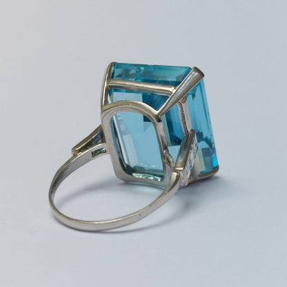 Art Deco Antique 30ct Aquamarine and Diamond Dress Ring