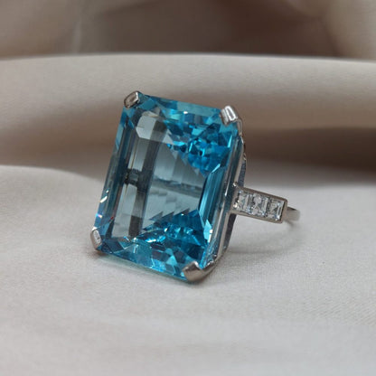 Art Deco Antique 30ct Aquamarine and Diamond Dress Ring