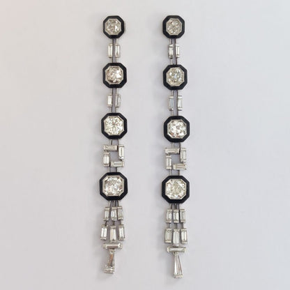 Art Deco Antique 4cts Old Mine Cut Diamond and Onyx Earrings
