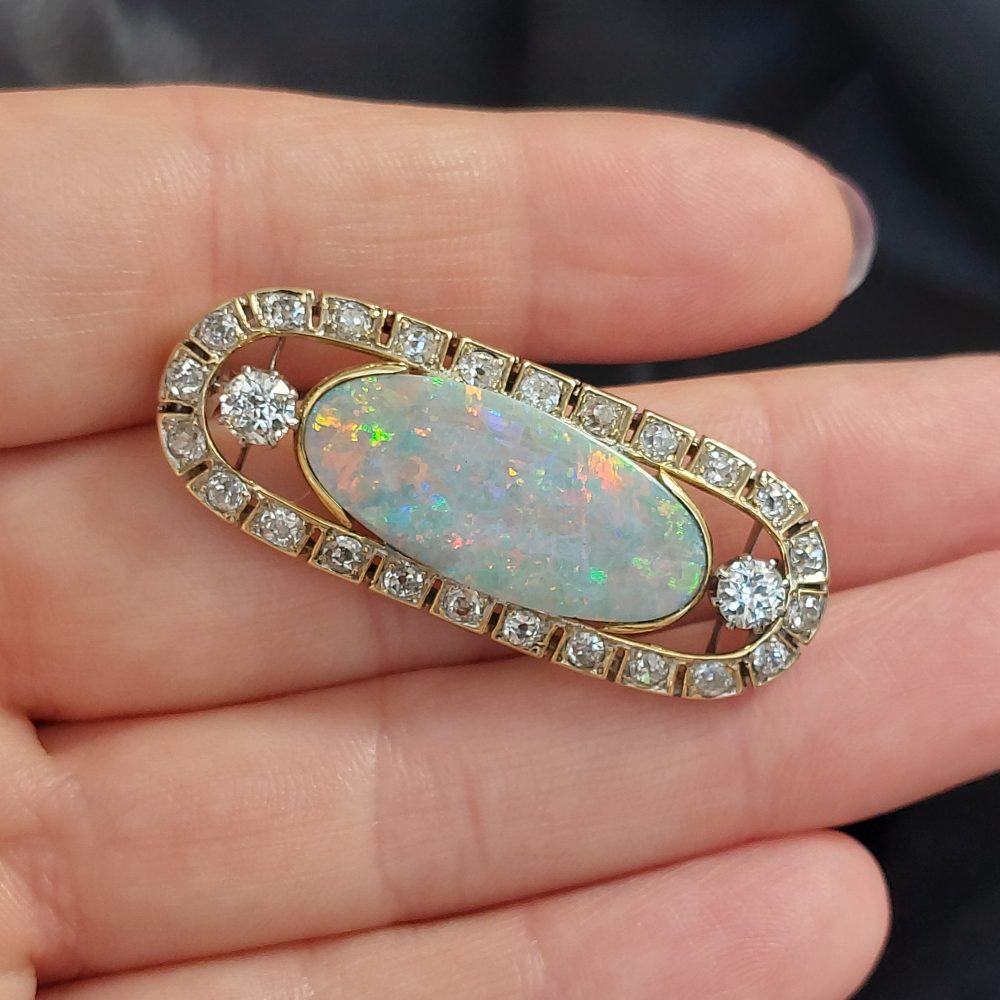 Art Deco Antique 5.50ct Opal and Diamond Brooch