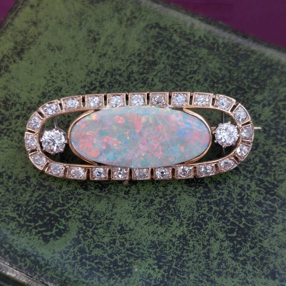 Art Deco Antique 5.50ct Opal and Diamond Brooch