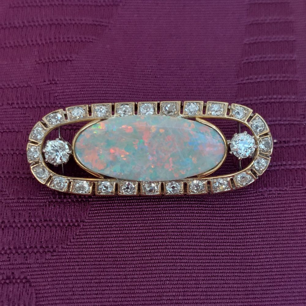 Art Deco Antique 5.50ct Opal and Diamond Brooch
