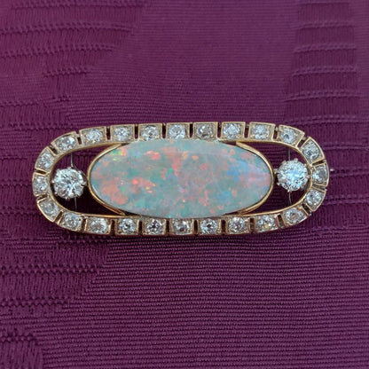 Art Deco Antique 5.50ct Opal and Diamond Brooch