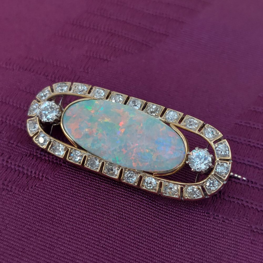 Art Deco Antique 5.50ct Opal and Diamond Brooch