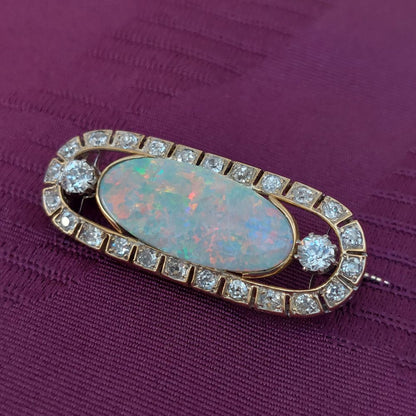 Art Deco Antique 5.50ct Opal and Diamond Brooch