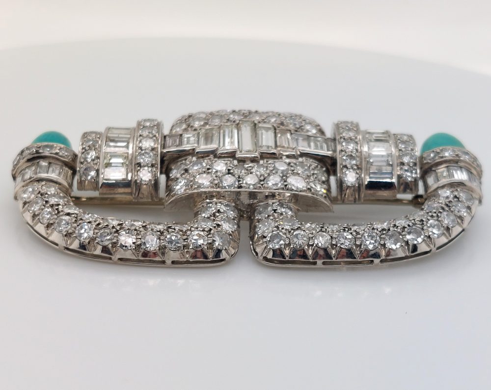 Art Deco Antique 5cts Diamond and Emerald Brooch