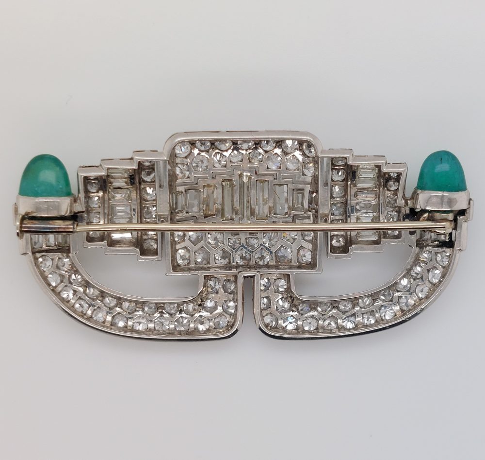 Art Deco Antique 5cts Diamond and Emerald Brooch
