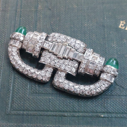 Art Deco Antique 5cts Diamond and Emerald Brooch