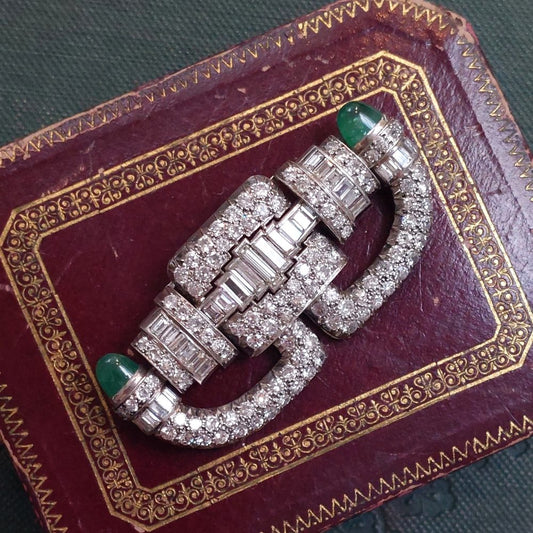 Art Deco Antique 5cts Diamond and Emerald Brooch