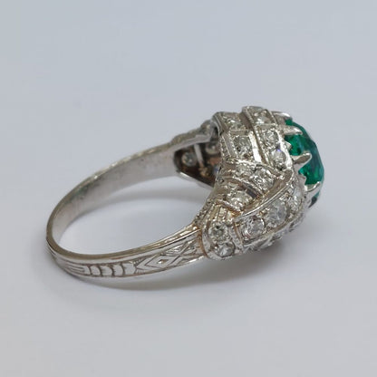 Art Deco Antique Colombian Emerald and Diamond Ring
