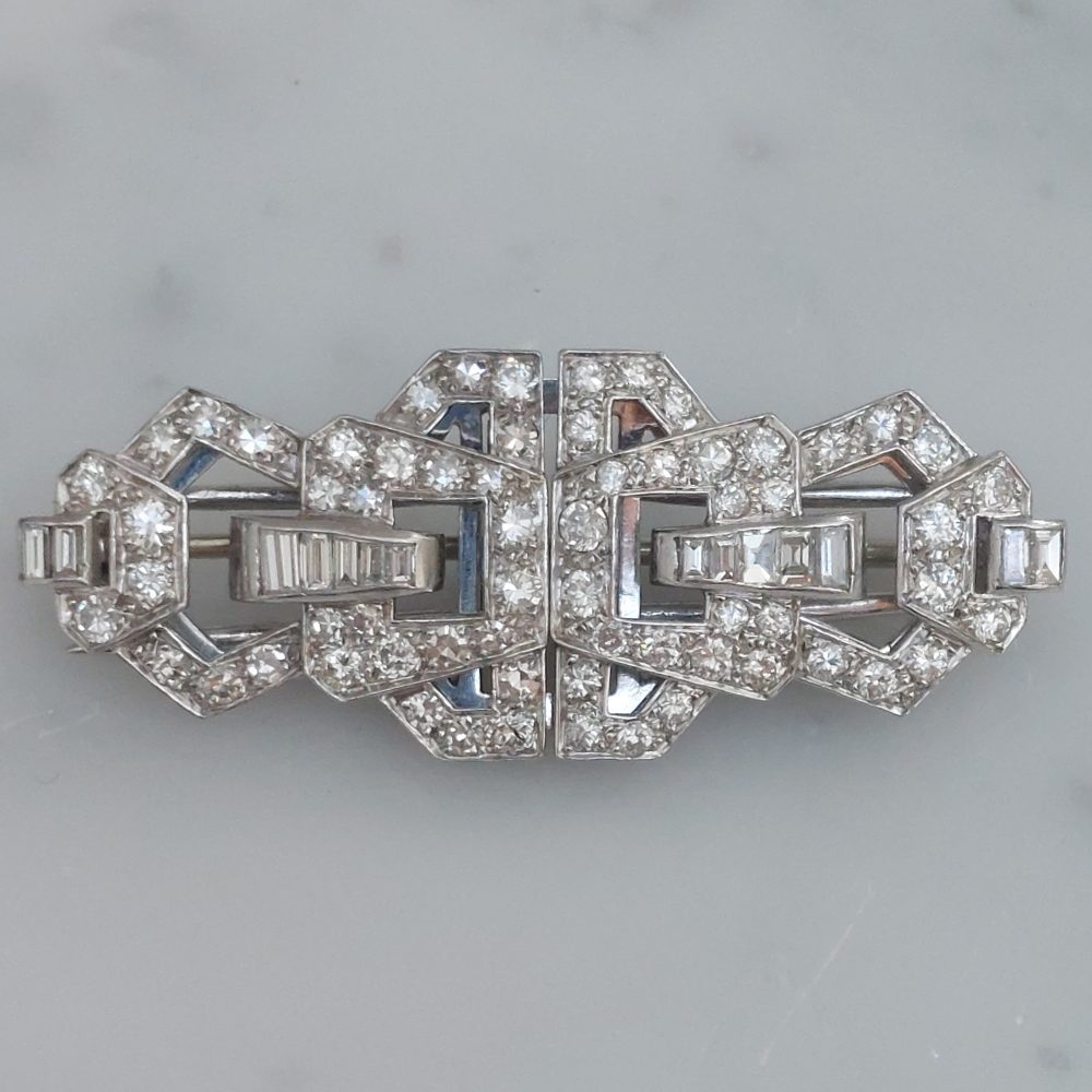 Art Deco Antique Diamond Double Clip Brooch