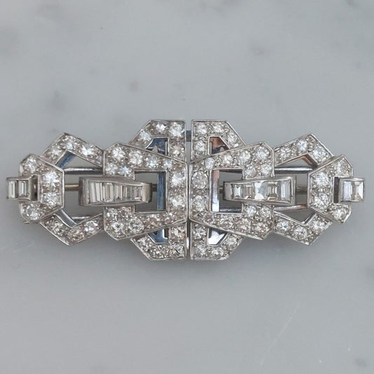 Art Deco Antique Diamond Double Clip Brooch