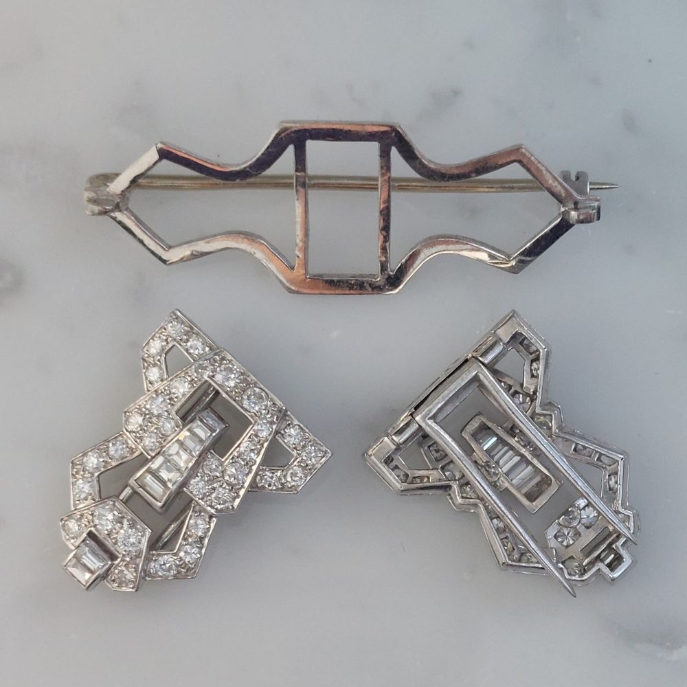 Art Deco Antique Diamond Double Clip Brooch