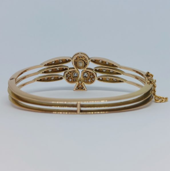Art Deco Antique Diamond and Pearl Ace of Clubs Bangle Bracelet