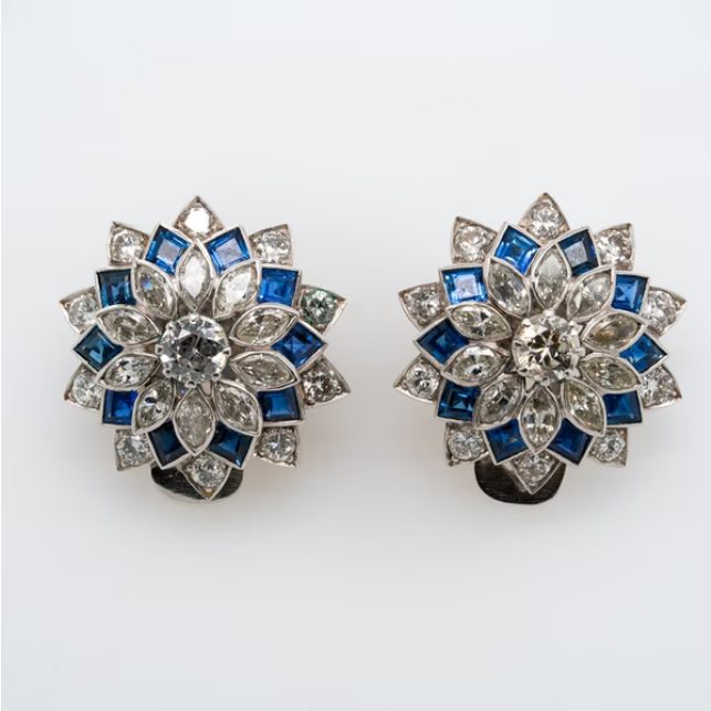 Art Deco Antique Diamond and Sapphire Clip Earrings