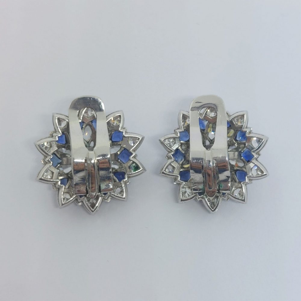 Art Deco Antique Diamond and Sapphire Clip Earrings B