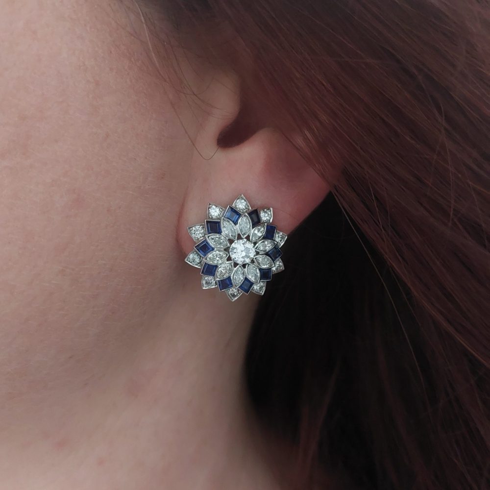 Art Deco Antique Diamond and Sapphire Clip Earrings B