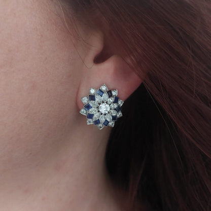 Art Deco Antique Diamond and Sapphire Clip Earrings B