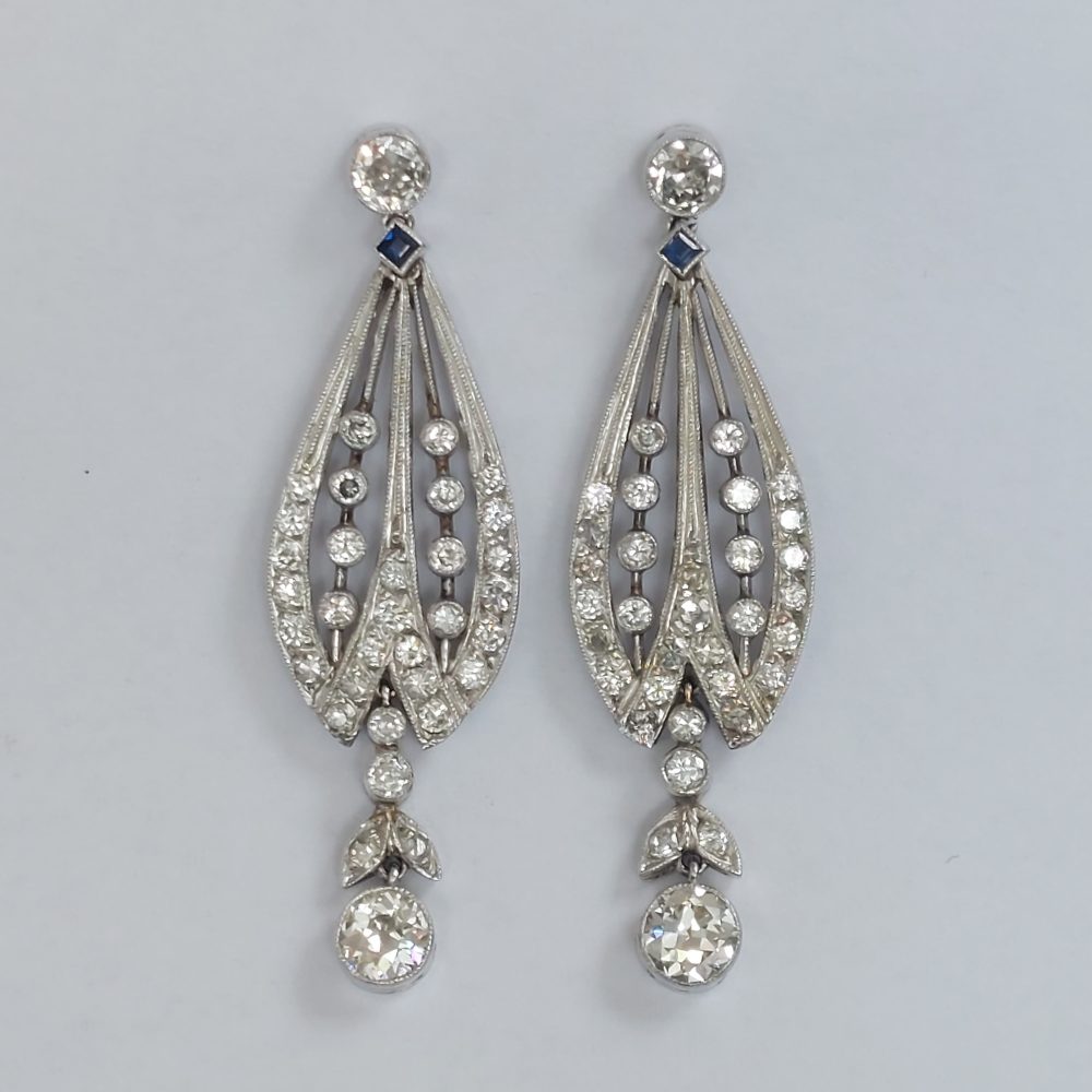 Art Deco Antique Drop Earrings, 2.60cts