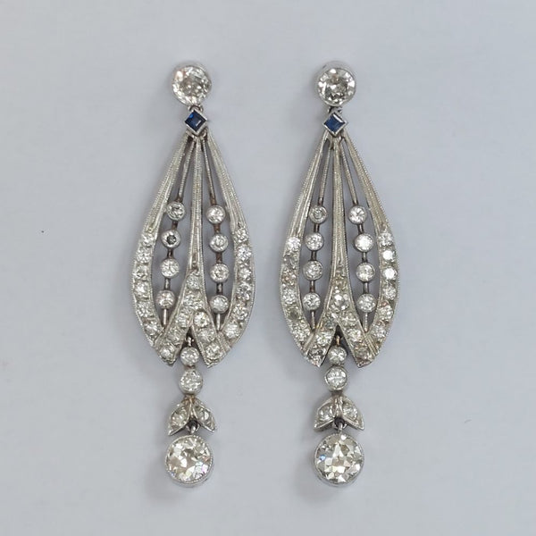 Art Deco Antique Drop Earrings, 2.60cts