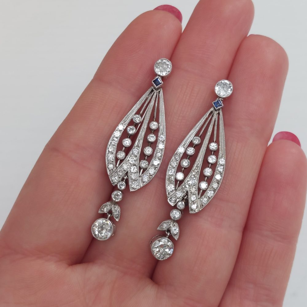 Art Deco Antique Drop Earrings, 2.60cts