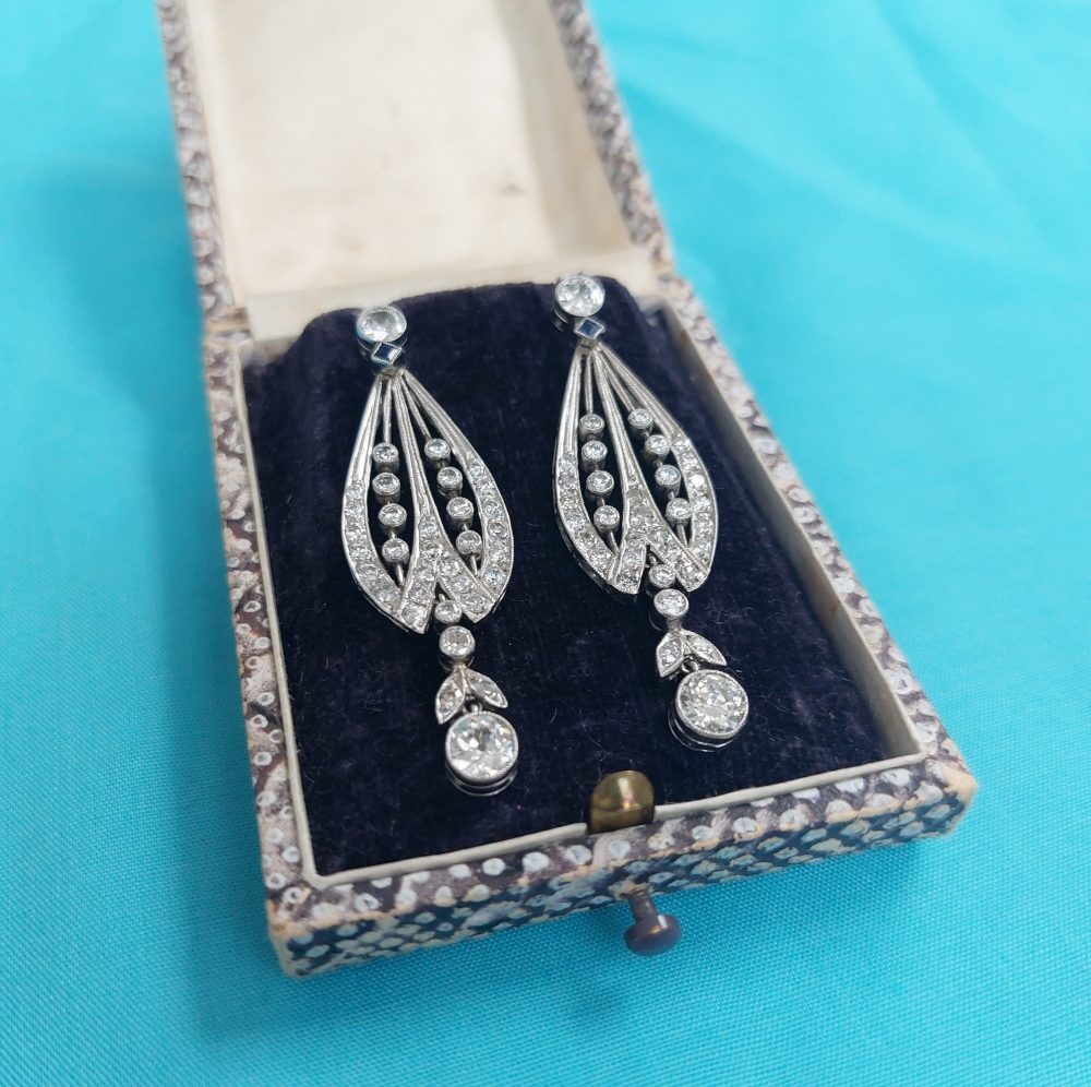 Art Deco Antique Drop Earrings, 2.60cts