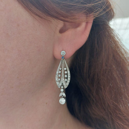 Art Deco Antique Drop Earrings, 2.60cts