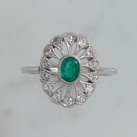 Art Deco Antique Emerald and Diamond Cluster Ring - Deposit Payment