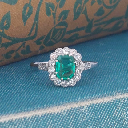Art Deco Antique Emerald and Diamond Ring