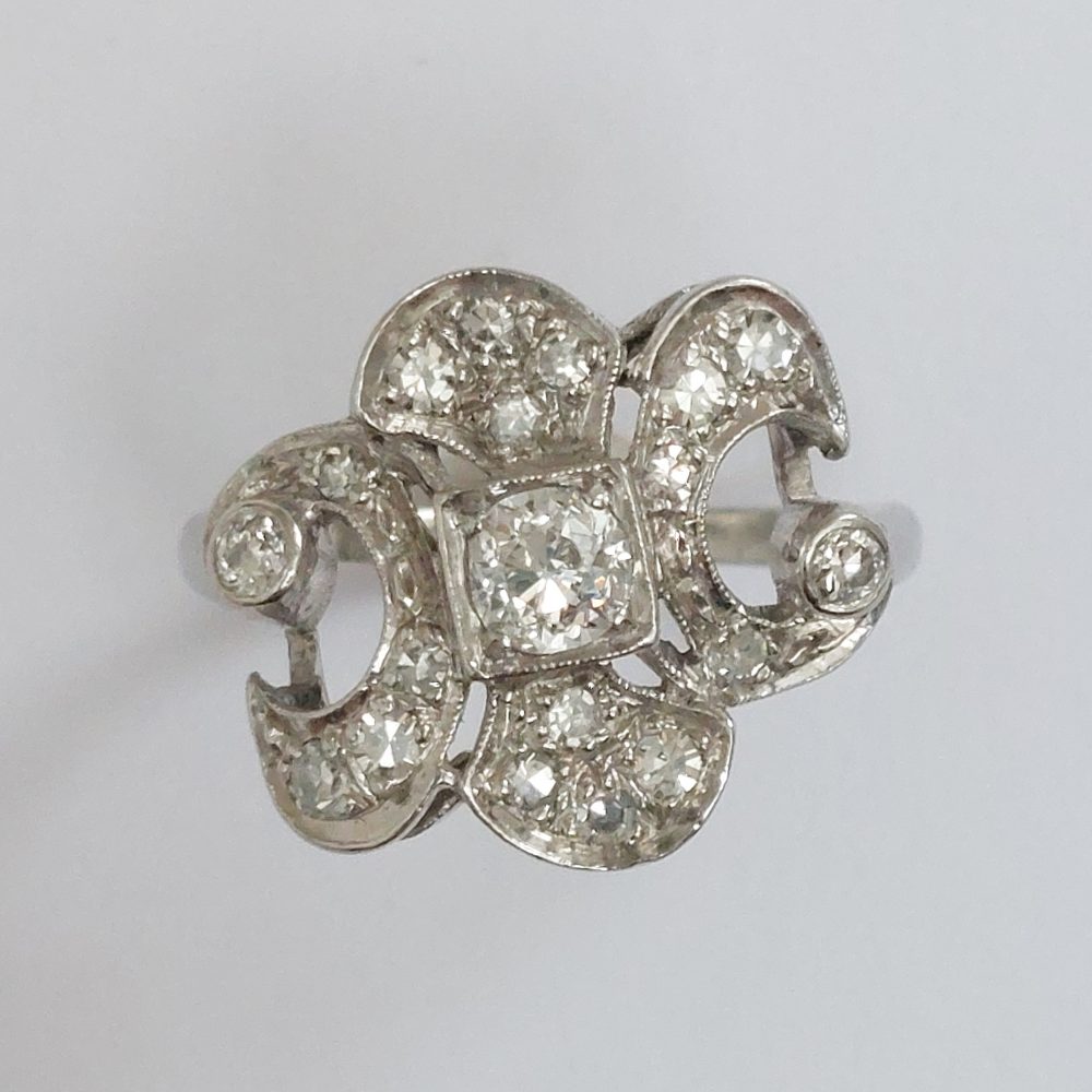 Art Deco Antique Fleur de Lys Diamond Ring