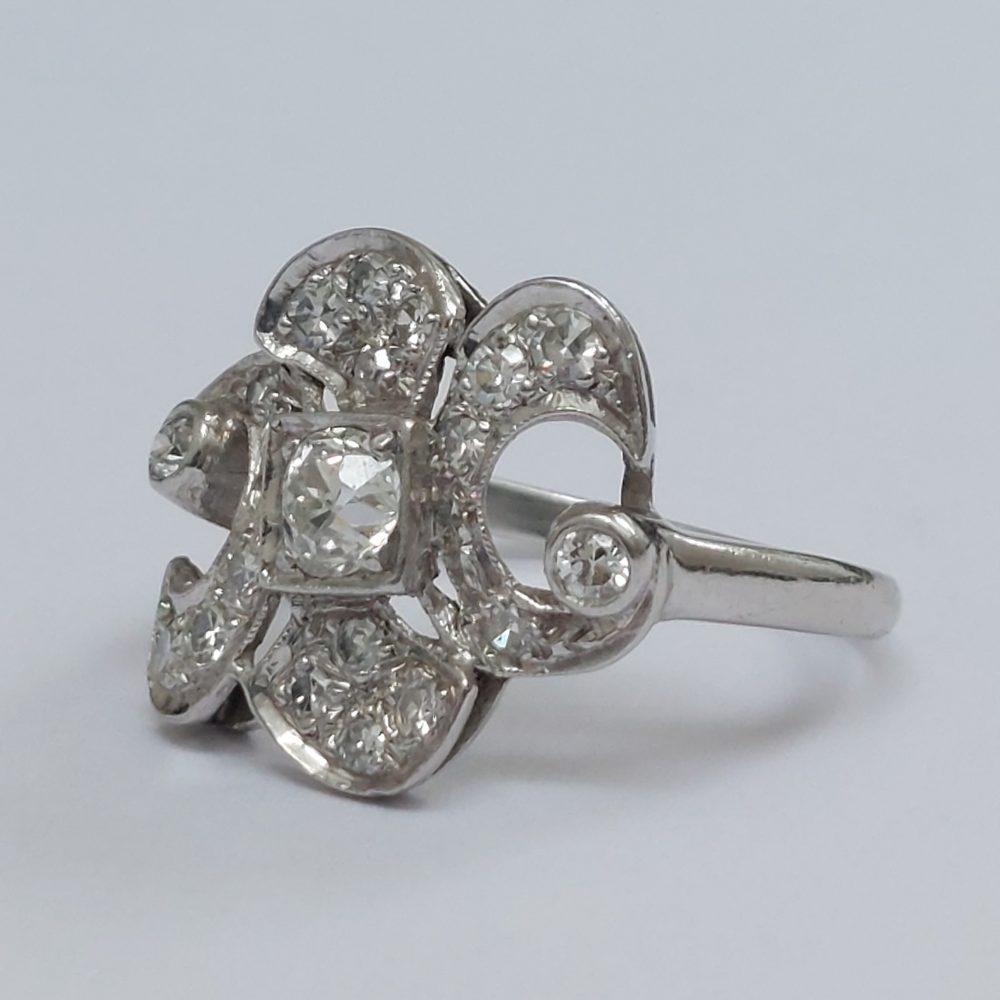 Art Deco Antique Fleur de Lys Diamond Ring