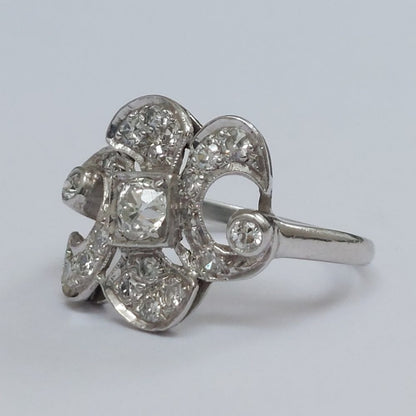 Art Deco Antique Fleur de Lys Diamond Ring