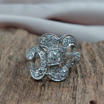 Art Deco Antique Fleur de Lys Diamond Ring