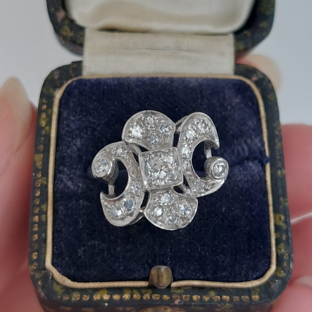 Art Deco Antique Fleur de Lys Diamond Ring