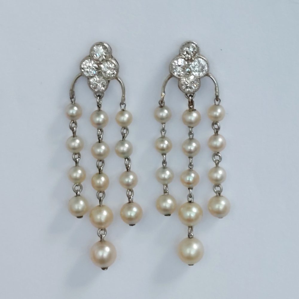 Art Deco Antique Natural Pearl and Diamond Tassel Drop Earrings