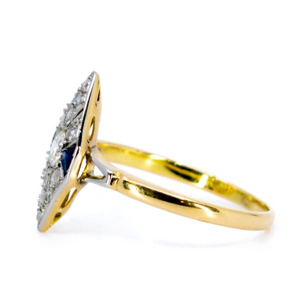 Art Deco Antique Old European Cut Diamond and Sapphire Ring