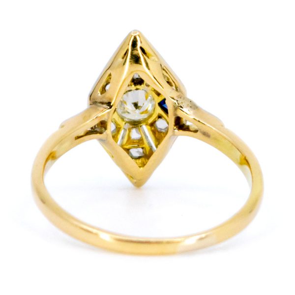 Art Deco Antique Old European Cut Diamond and Sapphire Ring