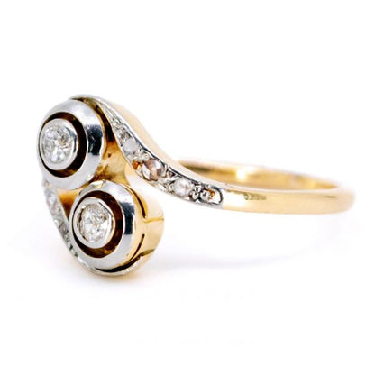 Art Deco Antique Old Mine Cut Diamond Crossover Ring