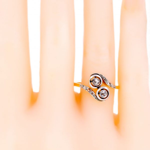 Art Deco Antique Old Mine Cut Diamond Crossover Ring