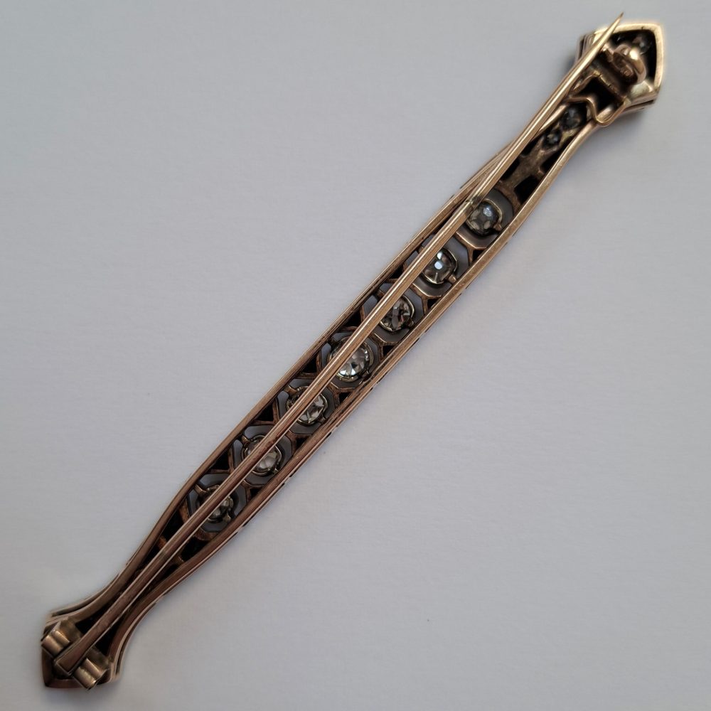 Art Deco Antique Old Mine Cut Diamond & Onyx Bar Brooch