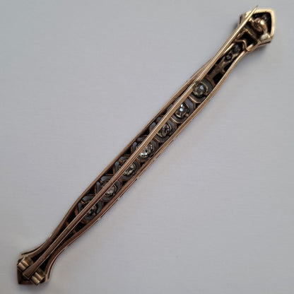 Art Deco Antique Old Mine Cut Diamond & Onyx Bar Brooch