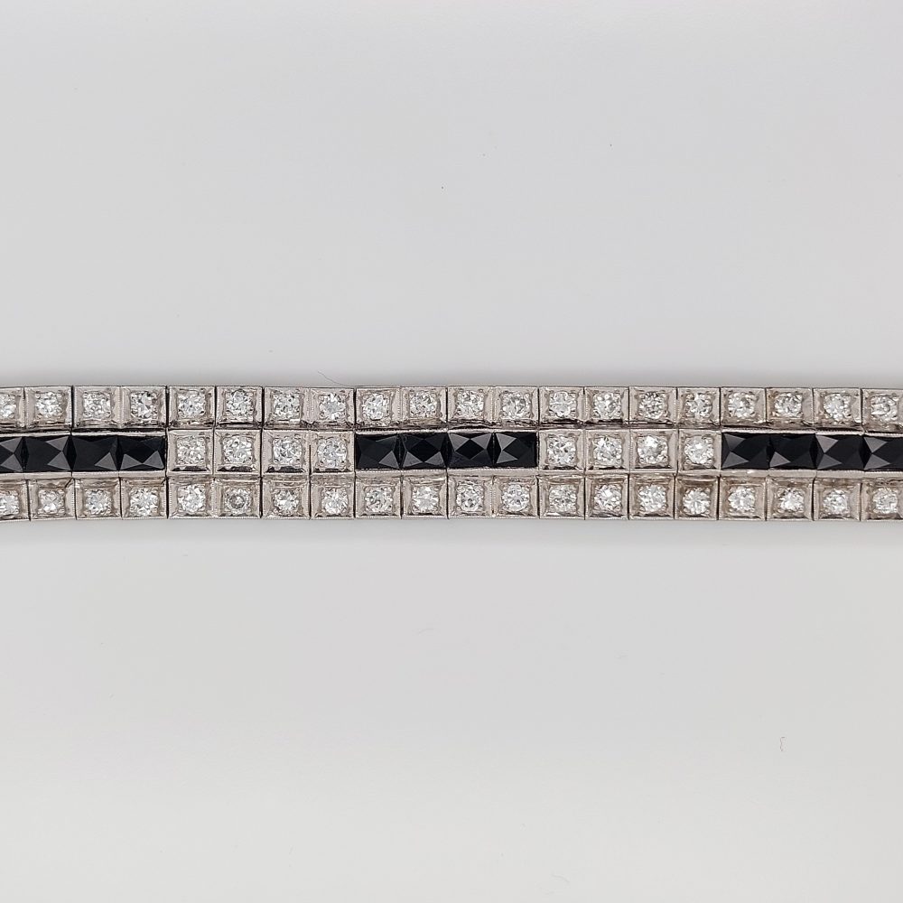 Art Deco Antique Onyx Diamond Bracelet, 8cts