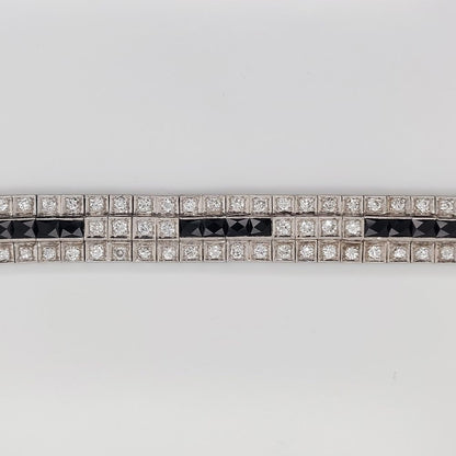 Art Deco Antique Onyx Diamond Bracelet, 8cts