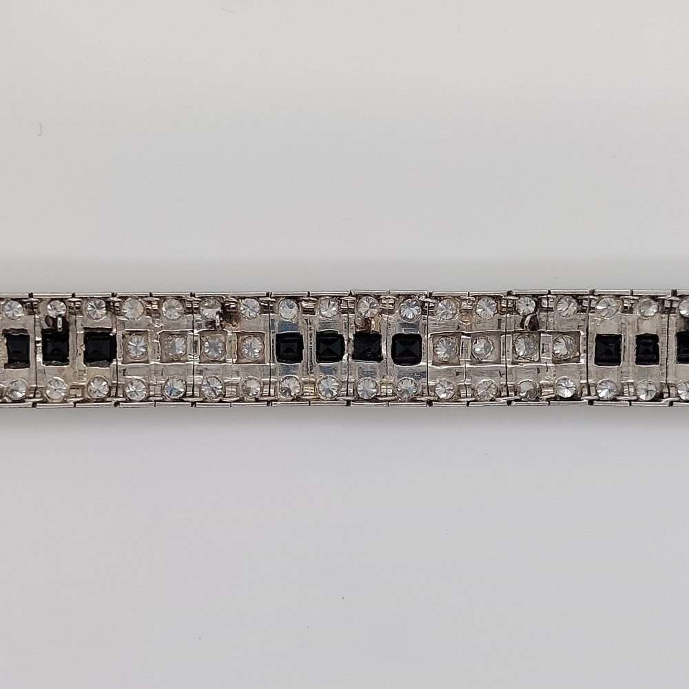 Art Deco Antique Onyx Diamond Bracelet, 8cts