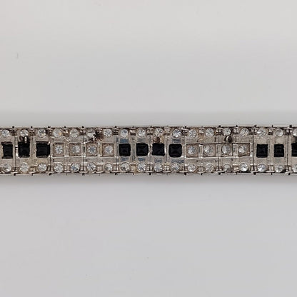 Art Deco Antique Onyx Diamond Bracelet, 8cts