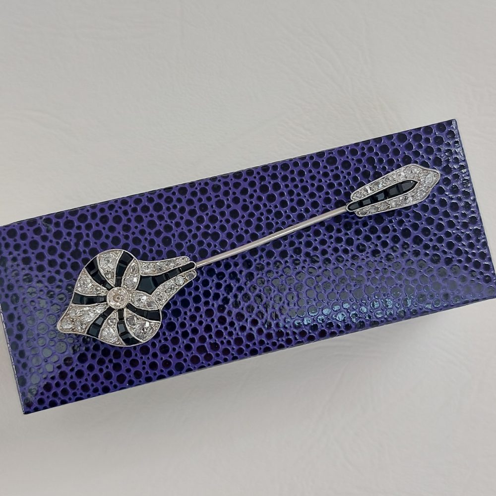 Art Deco Antique Onyx and Diamond Jabot Pin