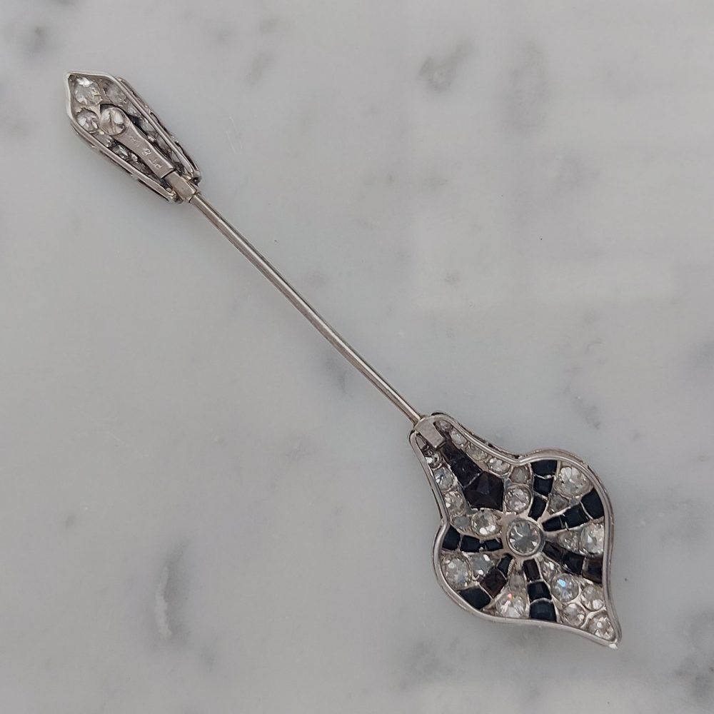 Art Deco Antique Onyx and Diamond Jabot Pin